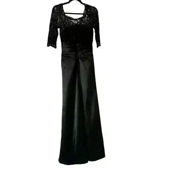 eDressit Black Lace & Satin Formal Dress Size 8 3/4 Sleeve Long Wedding Gown - Picture 2 of 15
